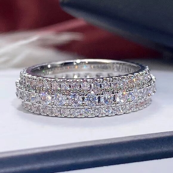 NEW 14k White Gold Pave Diamond Ring Band - Picture 1 of 6
